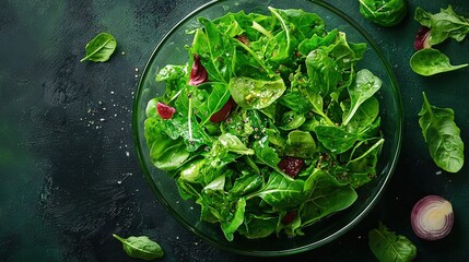   A close-up of a bowl full of veggies  on a table with a knife