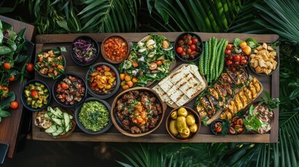 Fototapeta premium A sustainable food platter with plant-based dishes, focusing on eco-friendly, locally sourced ingredients