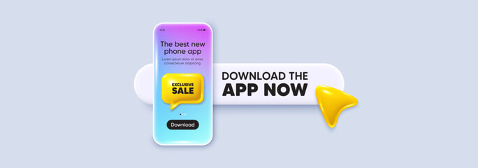 Exclusive Sale tag. Download the app now. Phone mockup screen. Special offer price sign. Advertising Discounts symbol. Phone download app search bar. Exclusive sale text message. Vector