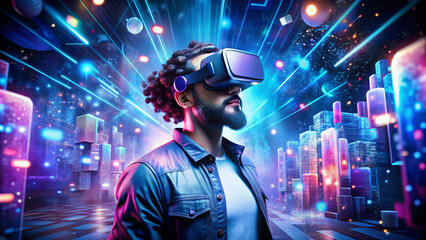 Obraz premium a man wear VR glasses with experience in digital world