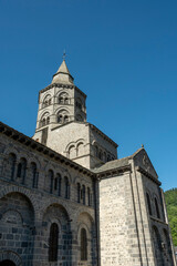 Basilica Notre Dame d'Orcival. Natural regional park of volcans d'auvergne. Puy de Dome. Auvergne Rhone Alpes. France