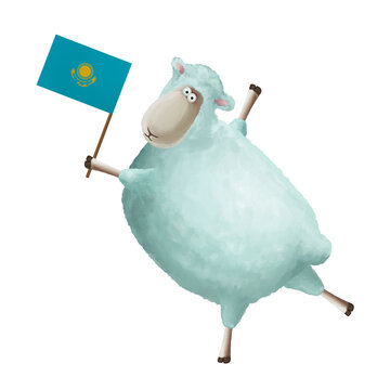 recommend clip art: Funny cartoon sheep with flag of Kazakhstan. Bright clip art on white background
