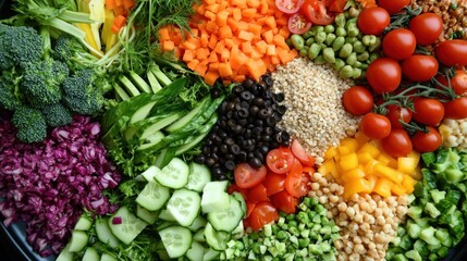 A vibrant plate of fresh vegetables, whole grains, and lean proteins, showcasing the benefits of a healthy and balanced diet