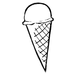 筆タッチのコーンにのったアイスクリームのイラスト