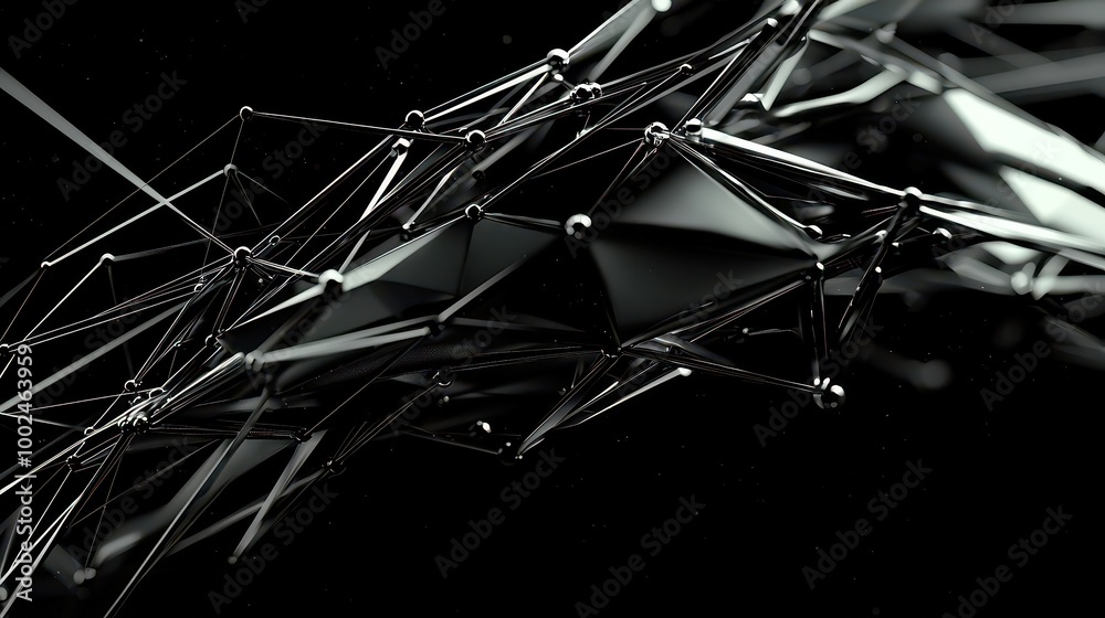 Poster abstract geometric network animation, dynamic visualization of interconnected lines and dots, repres