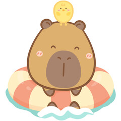 Happy capybara with pool float 
