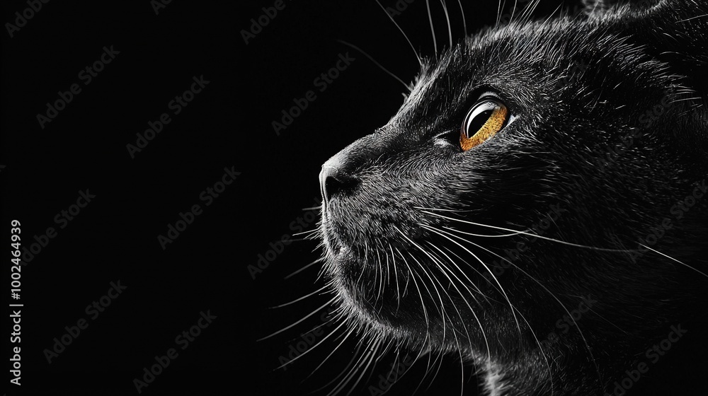 Canvas Prints   A close-up photo of a black cat displaying yellow eyes and prominent whiskers on its face