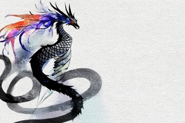 Obraz premium Watercolor Dragon with Abstract Background