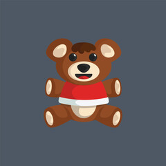 Bear doll wearing red clothes in flat vector design.