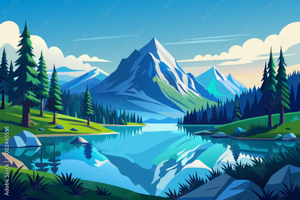 Wall mural Mountain lake landscape vector