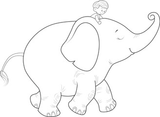  drawing of an elephant with a cute boy