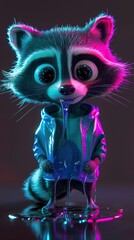 Cute Raccoon in Neon Lights