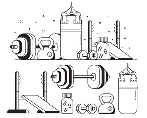 Weightlifting and Powerlifting Line Art Icons