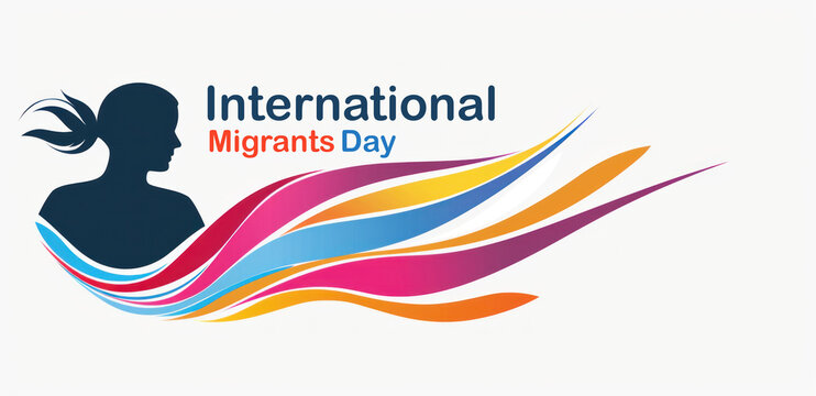 International migrants day celebration with silhouette and colorful waves design.
