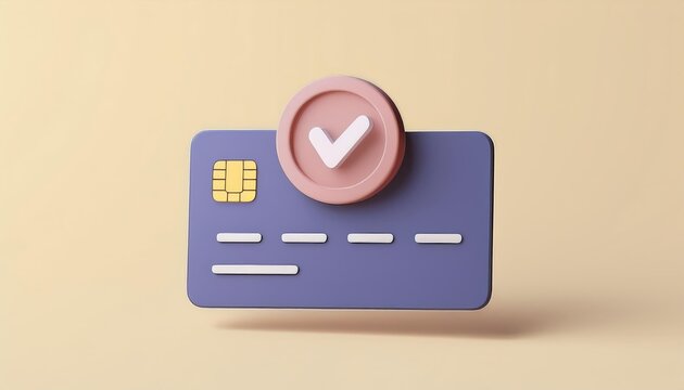 Modern credit card design with a check mark, minimalistic style, soft color background.