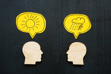 The duality of emotions and states of mind. Optimism and pessimism are represented.