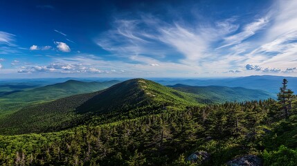 A mountain range with a clear blue sky and a few clouds