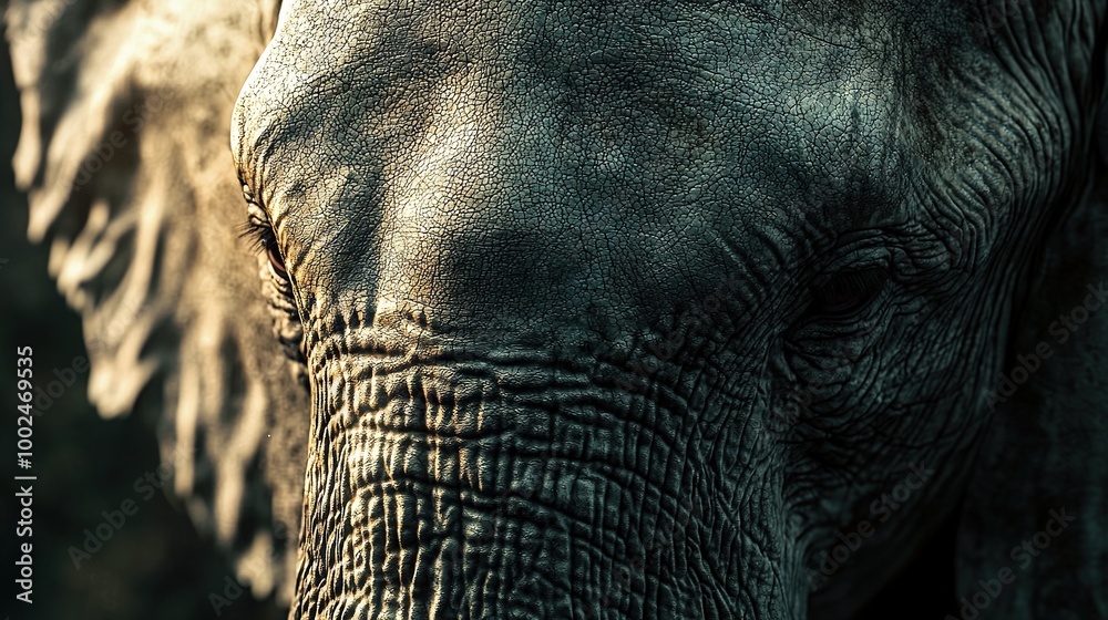 Canvas Prints   Elephant face close up with blurry tree and bush background