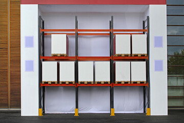 Pallets With Boxes at Shelf Storage in Distribution Warehouse Fulfillment Centre