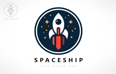 Spaceship in space and stars logo. Design Vector illustration