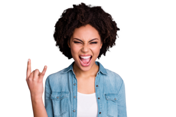 Portrait of cute stylish trendy playful student people foolish fool have rest rejoice weekend spring yell shout music lover party maker wear jeans modern isolated grey background