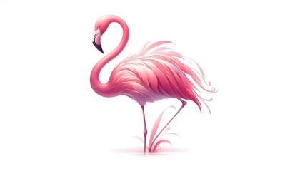 Graceful pink flamingo standing tall with its long neck curved into a natural S-shape.