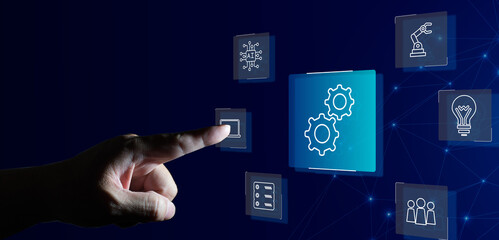 Animation of technology and business process Hyperautomation with digital interface icons	
