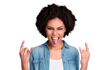 Close up photo of childish playful teen teenager millennial make faces enjoy free time  holidays spring scream shout yell cool dressed jeans stylish trendy beautiful isolated grey background