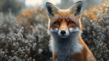 Fototapeta premium Close up wild fox on mossy rock. Natural forest habitat with beast of prey.