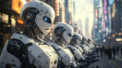 Robots maintaining city infrastructure, including repairing roads and buildings, ensuring the city remains in perfect condition