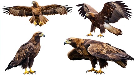 Naklejka premium Four different birds with their wings spread out