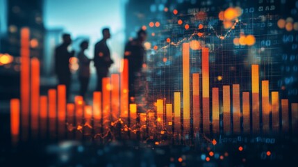 A group of people are standing in front of a graph with a red line