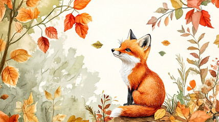 Fototapeta premium Ein Fuchs im Herbst zwischen bunten Blättern