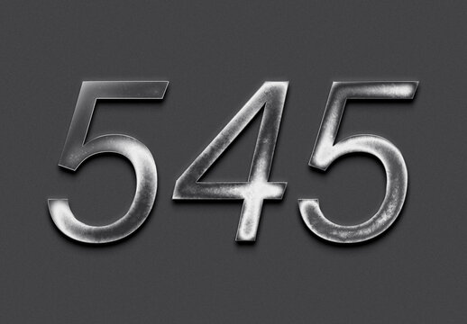 Chrome metal 3D number design of 545 on grey background.