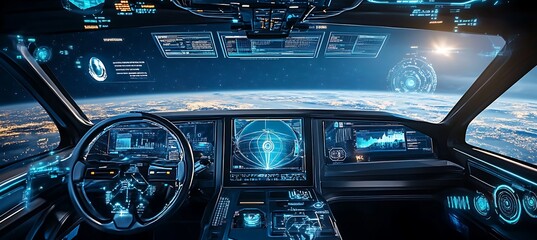 A holographic navigation system guiding a spacecraft through space 