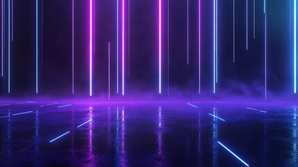 Fototapeta premium A vibrant abstract scene with luminous neon lines against a misty background, creating a futuristic atmosphere.