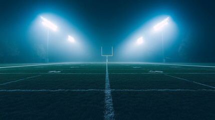 American football field stadium lights helmet and ball touchdown background