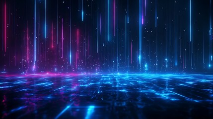 A vibrant digital landscape with colorful neon lights and a futuristic feel, perfect for technology-themed designs.