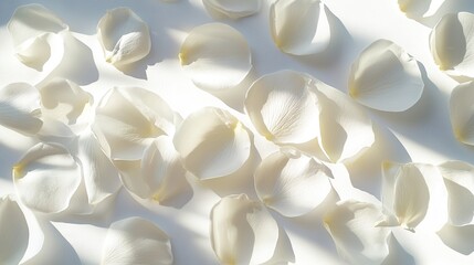   White bouquet atop white background with shadowed petal imprints