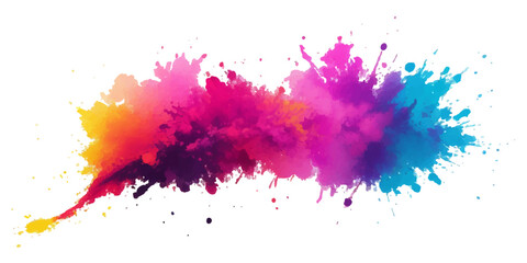Bright colorful watercolor splash splatter stain brush strokes on white background. Modern vibrant aquarelle spot. Aquarelle explosion on white. Element. Vector watercolor illustration isolated design