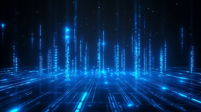 Abstract blue digital background with glowing lines and particles, ideal for tech and futuristic themes.