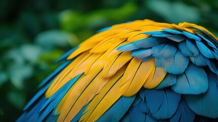 Fototapeta premium A close-up view of a blue and yellow bird's feathers