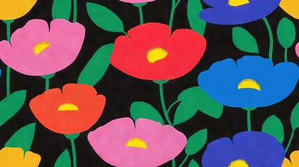 Obraz premium A monochrome canvas featuring vibrant floral elements set against a dark backdrop, with a sunlit focal point at its core