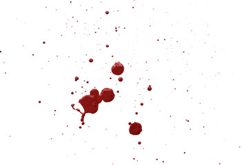 Blood splatters on white background. Red blots of watercolor Realistic bloody splatters for Halloween Drop of blood