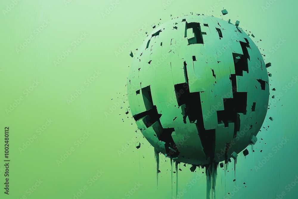 Sticker Abstract Sphere with Cracks and Green Background