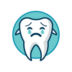Dental sad logo template vector icon, realistic simple tooth cartoon