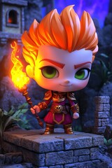 Fiery Adventure A Young Hero With Torch in Hand