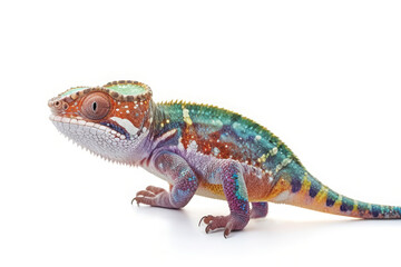 Naklejka premium Studio photo of brightly colored chameleon on white background