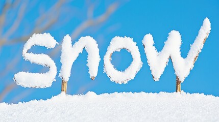 Fototapeta premium A whimsical winter wonderland featuring the word snow crafted from fresh snowflakes against a backdrop of gentle snowfall