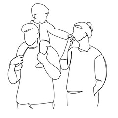 One continuous single drawing line art doodle people girl child young family mom dad happiness baby. Isolated flat illustration hand draw contour on a white background
